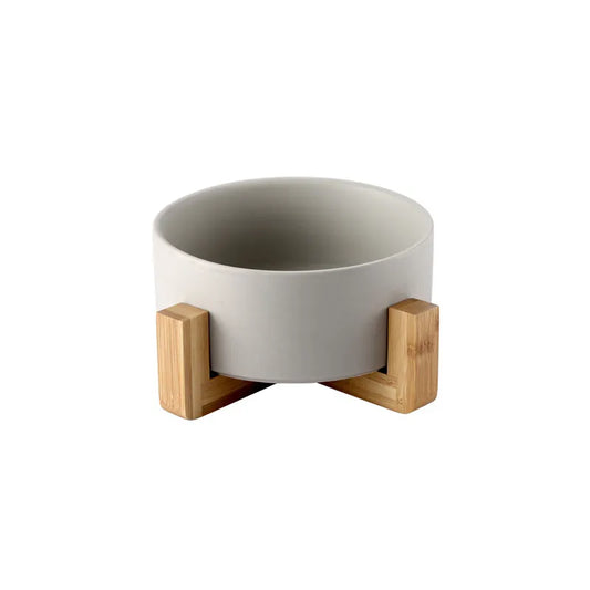 Grey Ceramic Bowl w/ Wooden Stand