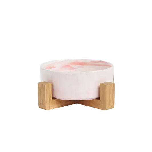 Pink Marble Bowl w/ Wooden Stand